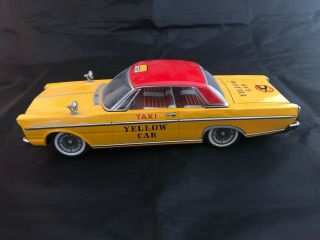 Vintage Yamato Yellow Taxi Tin Friction Powered Ford Galaxie