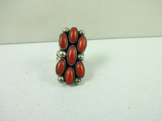 Vintage Sterling Silver Native American Coral Ring Size 6.  75