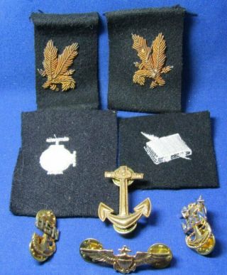 Wwii - Korean War Sterling Navy Chief Insignia,  Aviator Wings Badge & Patches