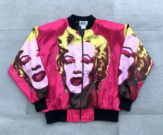 Vintage 80s Marilyn Monroe Satin Jacket Andy Warhol Neon Mosquitohead Rare Xl