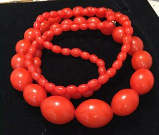 Vintage Art Deco Jewellery Gorgeous Long Red Bakelite Bead Necklace