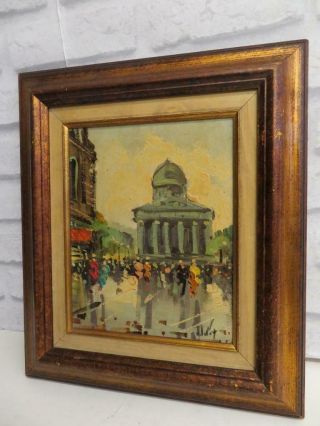 vintage old PAINTING oil on canvas city scene 2