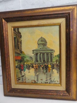 vintage old PAINTING oil on canvas city scene 7