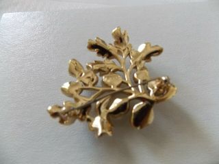 Vintage Crown Trifari Gold Tone Faux Pearl Rhinestone Leaf Brooch Pin E52 7