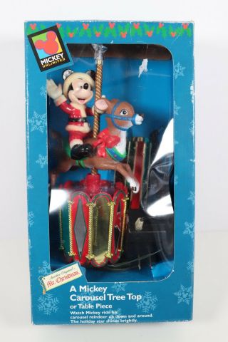 Vintage Mr Christmas Animated Mickey Mouse Lighted Tree Topper Carousel Animated