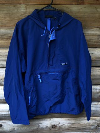 Vtg Patagonia Anorak Nylon 1/4 Zip Pullover Hooded Windbreaker Jacket Men 