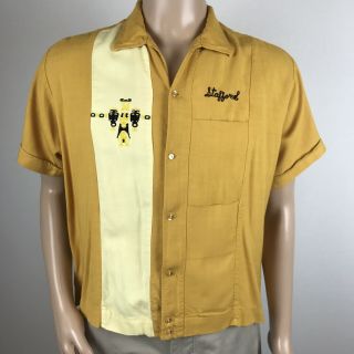 Vtg 1940s - 50s Nat Nast Creation Bowling Shirt Mens Xl 17 Yellow Rare Tag