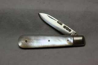 Antique Hallmarked Sterling Silver Mother Of Pearl Fruit Knife 1800s