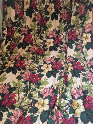 Pair Huge Palm Beach Hibiscus Vintage Barkcloth Fabric Drape Curtain Miami Sprin