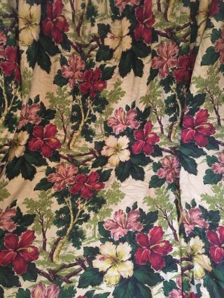 PAIR HUGE Palm Beach Hibiscus VINTAGE Barkcloth Fabric Drape Curtain MIAMI SPRIN 2