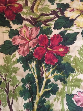 PAIR HUGE Palm Beach Hibiscus VINTAGE Barkcloth Fabric Drape Curtain MIAMI SPRIN 3