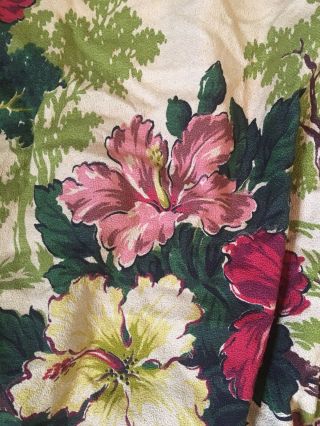 PAIR HUGE Palm Beach Hibiscus VINTAGE Barkcloth Fabric Drape Curtain MIAMI SPRIN 4