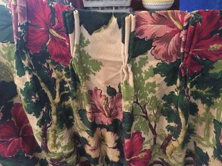 PAIR HUGE Palm Beach Hibiscus VINTAGE Barkcloth Fabric Drape Curtain MIAMI SPRIN 5