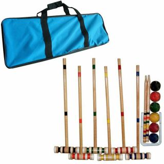 Croquet Set - Wooden Outdoor Deluxe Sports Set With Carrying Case - Fun Vintage