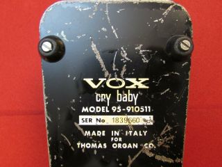 Vintage 70 ' s Vox Thomas Organ Italy Cry Baby Pedal Orig.  Great 11