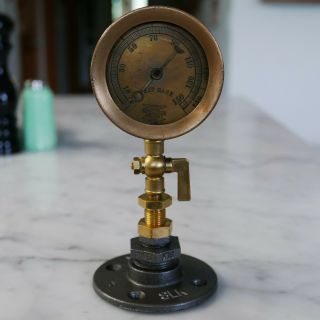 Antique Vintage Steam Pressure Gauge,  Crosby.  3 - 3/8 " Dia All Brass W/stand