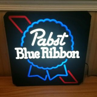 Vintage 16 " X 16 " Pabst Blue Ribbon Beer Lighted Bar Sign Rare Pbr Neon Sign