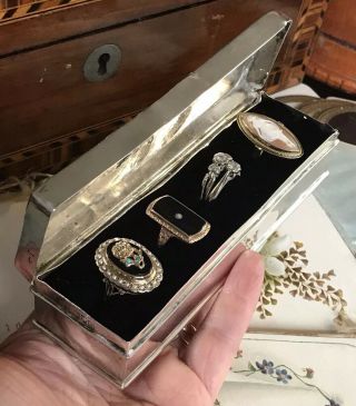 Antique Edwardian 1907 Sterling Silver Cherubs Jewellery Multi Ring Display Box