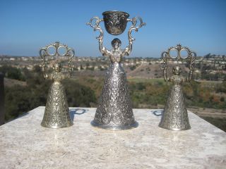 Vintage Wedding Bridal Silverplate Lady Double Cup Toasting Goblet And Bells
