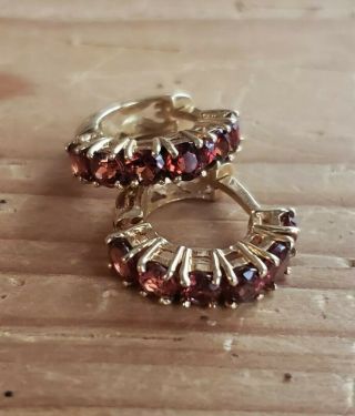 Vintage 14k Gold Red Stones Earrings Hinged Pierced Estate