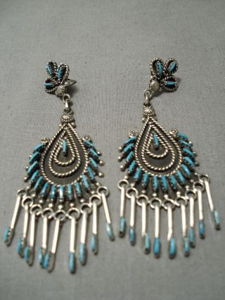 Incredible Vintage Zuni Native American Turquoise Sterling Silver Earrings
