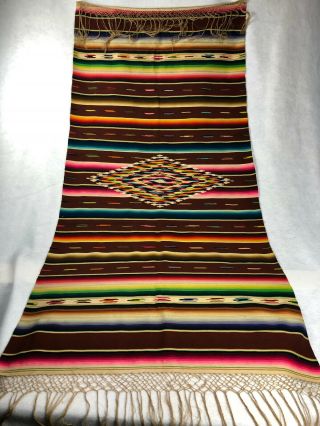 Vintage Wool Silk Saltillo Blanket Serape Multicolor/brown W/fringe 6 