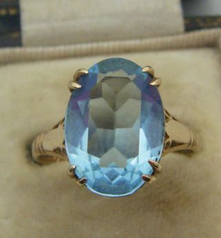 Fine C1930s Art Deco Era Blue Stone Ring.  Aquamarine / Topaz Or Paste -