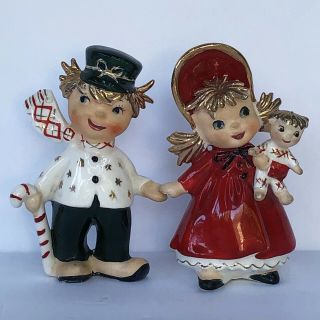 Rare Vtg 50s Lefton Christmas Boy&girl Figurines Porcelain Ceramic 1950s