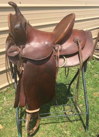 Used/vintage Slick Seat Western High Back Ranch Saddle