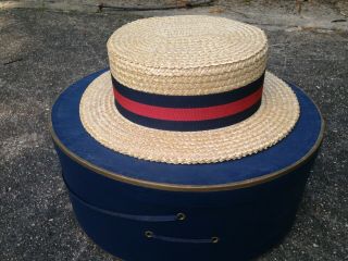 Vtg Brooks Brothers Straw Boater Skimmer Gatsby Hat Sz 7 1/8 - Made in Italy 2