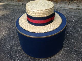Vtg Brooks Brothers Straw Boater Skimmer Gatsby Hat Sz 7 1/8 - Made in Italy 3