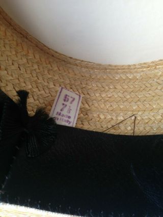 Vtg Brooks Brothers Straw Boater Skimmer Gatsby Hat Sz 7 1/8 - Made in Italy 6