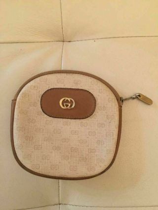 Authentic Vintage Gucci Zippered Coin Purse Wallet Tan Small G Monogram Leather