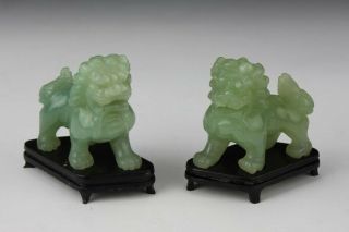 Pr Chinese Export Carved Green Celadon Jade Foo Lion Dog Stone Sculptures Nr Sms