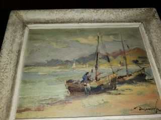 Vintage " Fishing Boat At Sea Scene " Oil On Board Painting - Signed And Framed