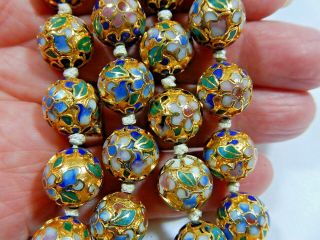 Vtg Chinese Export Gold Champleve Cloisonne Hand Knotted 27 " Necklace Gilt Clasp