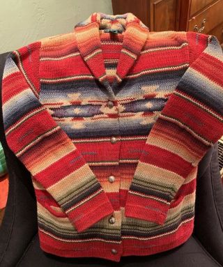Vintage Hand Knit Ralph Lauren Navajo Blanket Cardigan Sweater - Size S