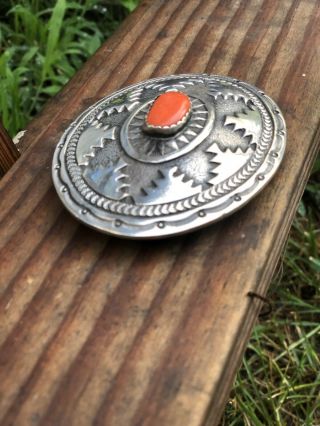 VINTAGE OLD PAWN NAVAJO BELT BUCKLE With Coral Stone 2
