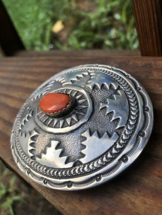 VINTAGE OLD PAWN NAVAJO BELT BUCKLE With Coral Stone 3