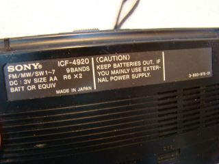 Vintage Sony ICF - 4920 9 Band portable radio SW/AM/FM Well Fast Ship 7