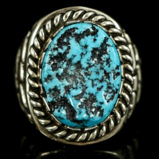Vintage Heavy T.  Hasteen Old Pawn Navajo Natural Turquoise Mens Ring Sz 10