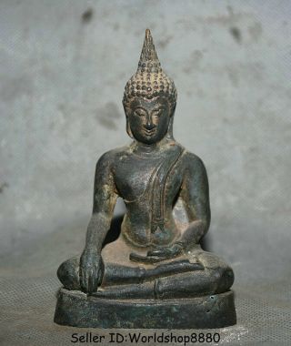 4.  8 " Antique Thailand Buddhism Temple Bronze Shakyamuni Amitabha Buddha Statue