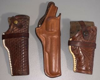3 Vintage Leather Gun Pistol Holsters Hh Heiser Bauer Bros.  Denver Revolver