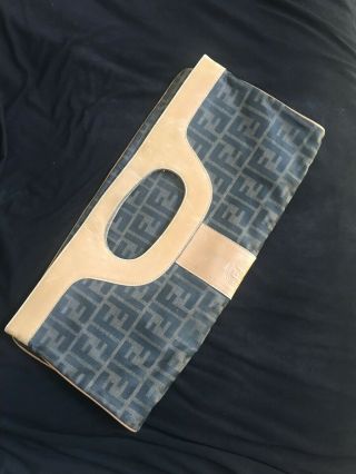 Fendi Ff Monogram Vintage Tote Clutch Purse Fold Over Brown Tan Handbag