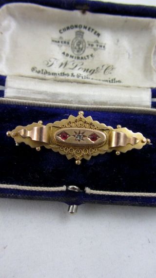 Antique Edwardian 9ct Gold Brooch Chester Hm 1907 Th Ruby And Diamond