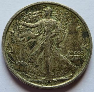 1917 - S Walking Liberty Silver Half Dollar,  Vintage Better Date 50c Coin (141036v