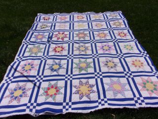 Hand Crafted Quilt 1930s Vintage Classic Saw Tooth Star Block Pattern