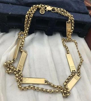 Vintage 1970s Designer Givenchy Long Yellow Gold Bar Necklace Chain 35 Inch