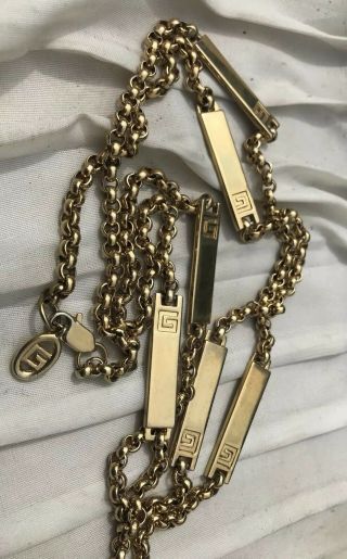 VINTAGE 1970s DESIGNER GIVENCHY LONG YELLOW GOLD BAR NECKLACE CHAIN 35 INCH 5