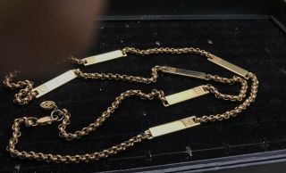 VINTAGE 1970s DESIGNER GIVENCHY LONG YELLOW GOLD BAR NECKLACE CHAIN 35 INCH 7